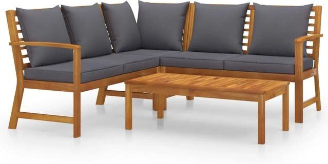 vidaXL 4-tlg Garten-Lounge-Set aus Akazienholz mit grauen Auflagen in L-Form - Bild 1