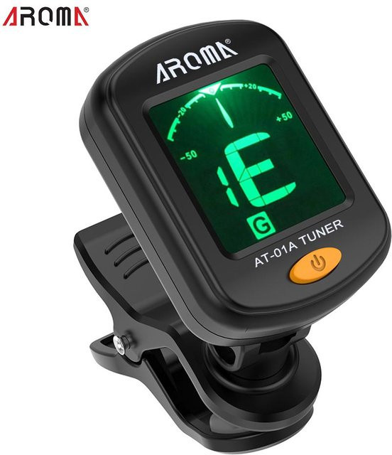 AROMA AT-01A Clip-on-Tuner mit LCD-Display für Gitarre, Bass, Ukulele und Violine in Schwarz - Bild 1