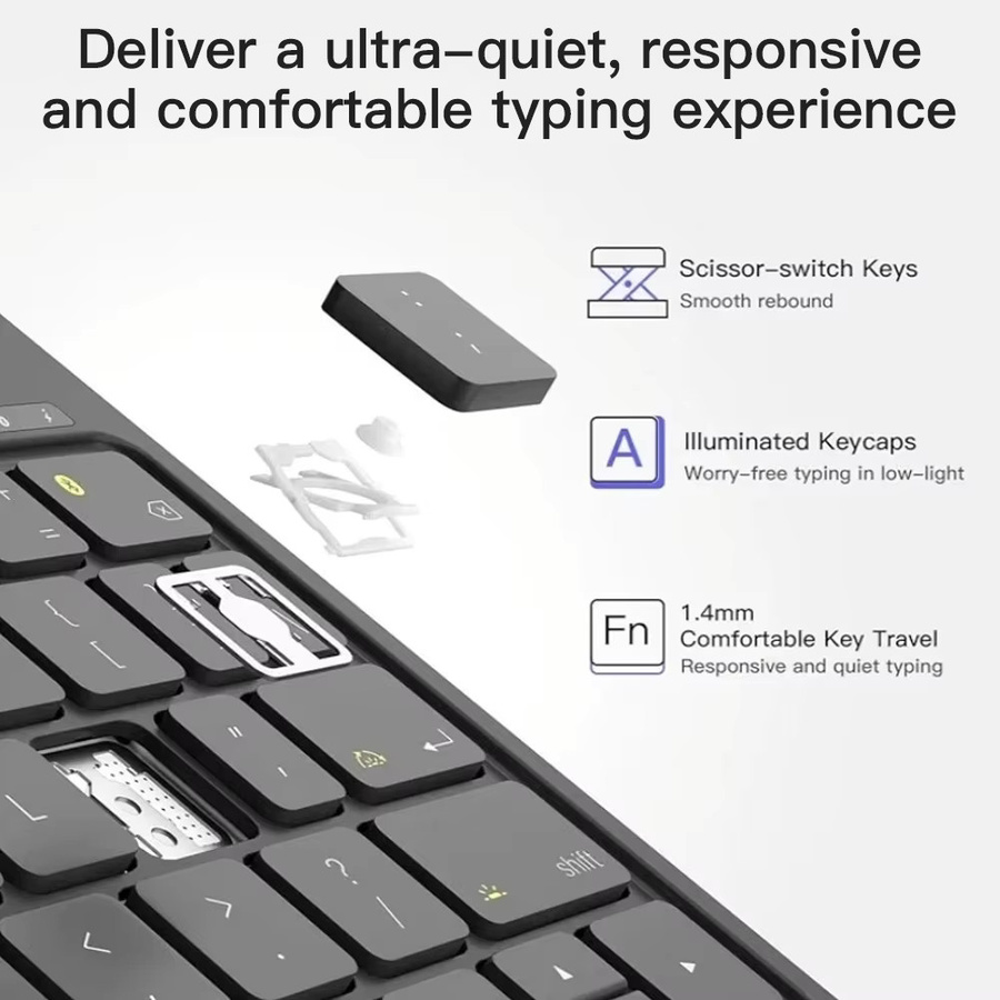 qukam Magic Keyboard Hülle mit Hintergrundbeleuchtung, Trackpad und magnetischem Schwebe-Ständer für iPad, Schwarz - Bild 3