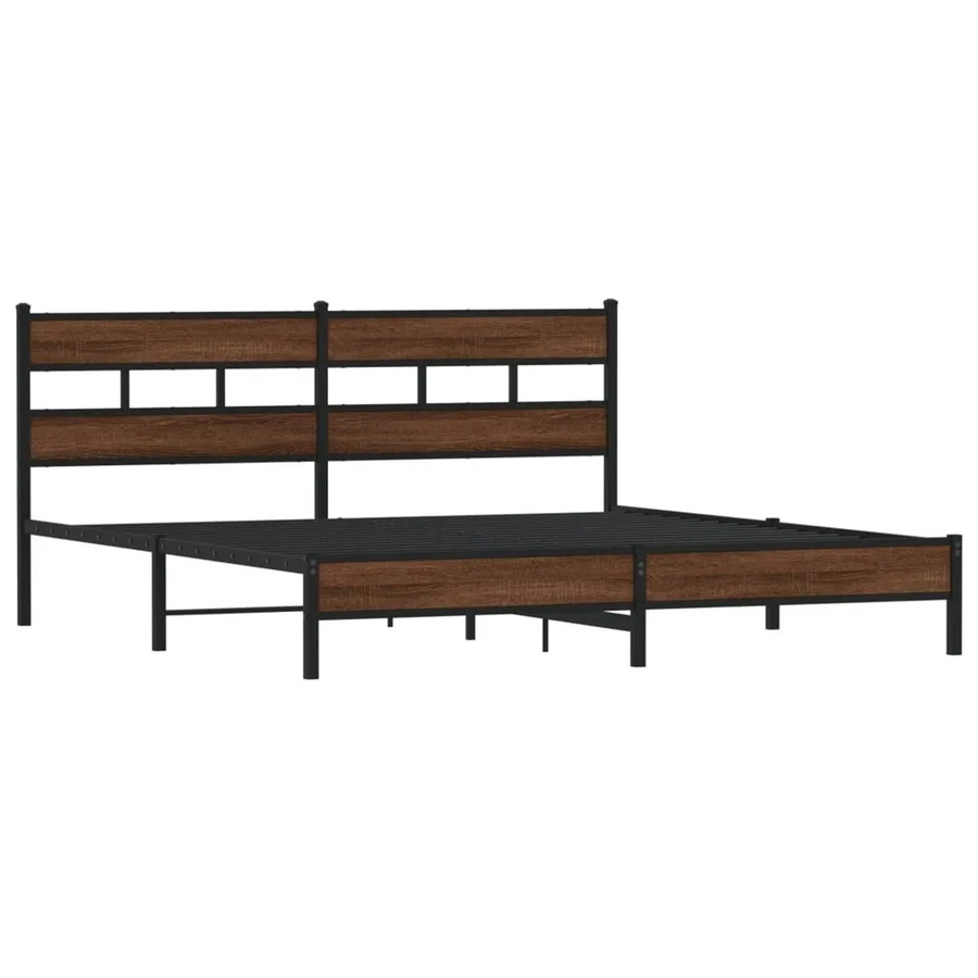 vidaXL Metallbett in Eiche Braun ohne Matratze B/T/H: 193 x 203 x 91,5 cm - Bild 2