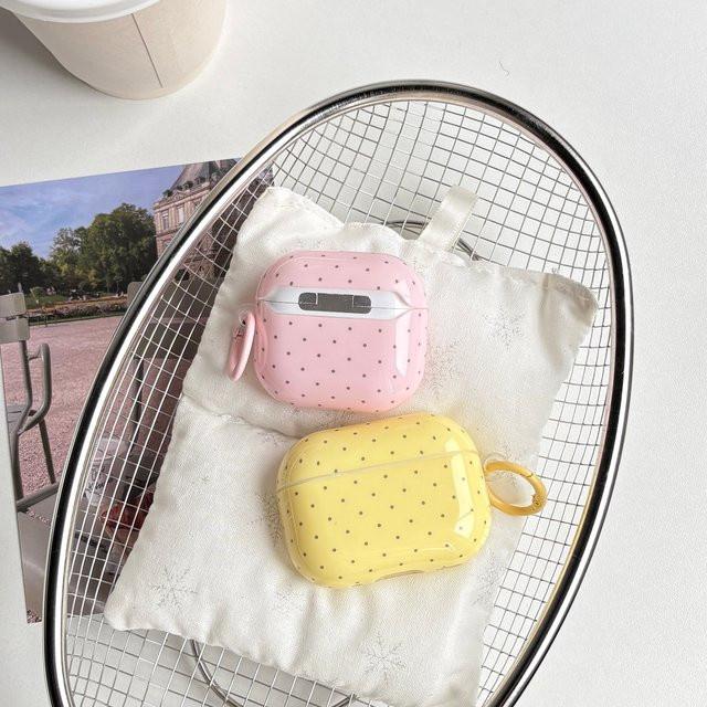 Modische Schutzhülle für Apple AirPods 1 2 3 4 Pro und Pro 2 mit Polka-Dot-Muster in Gelb-Rosa - Bild 1