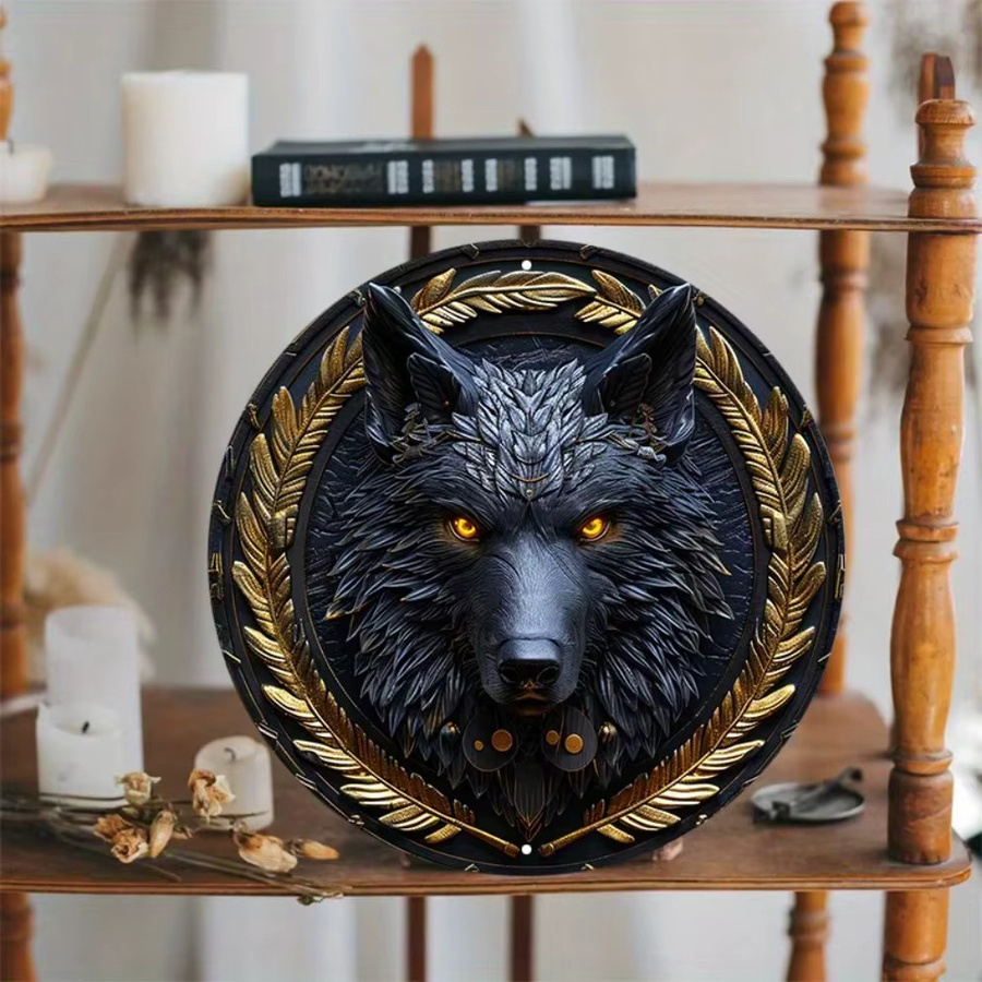 HELLOYOUNG Wolf Wanddekoration aus Metall, Rundes Metallschild mit Tier-Motiv, Wetterbeständig und Wasserfest, Durchmesser: 20 cm - Bild 2