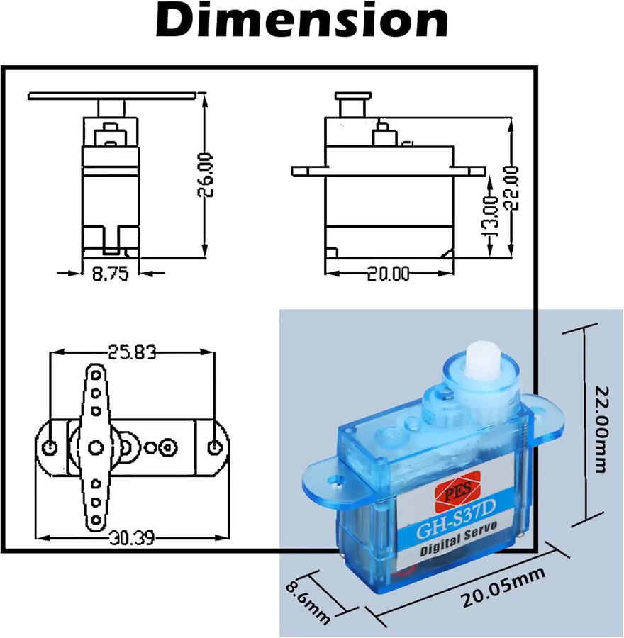 stemedu Mini Super Light Digital Servo GH-S37D, Micro Servo - Bild 4