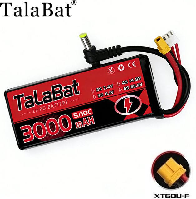 TaLaBat LiPo Batterie 3000mAh 2S 7,4V 5C mit Power Anzeige für FPV Brillen und RC Drohnen - Bild 1