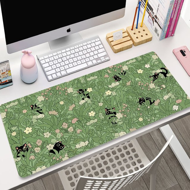 Mairuige XL Mauspad mit süßer Katze und grünen Pflanzen, B/T: 90 cm x 40 cm, Multicolour - Bild 1