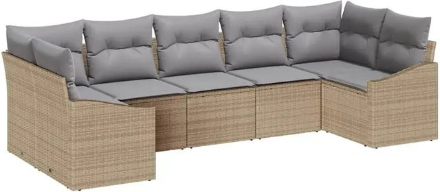 vidaXL Garten-Sofa-Set 7-teilig in Beige aus Poly-Rattan mit Polstern und L-Form für Terrasse und Garten - Bild 1