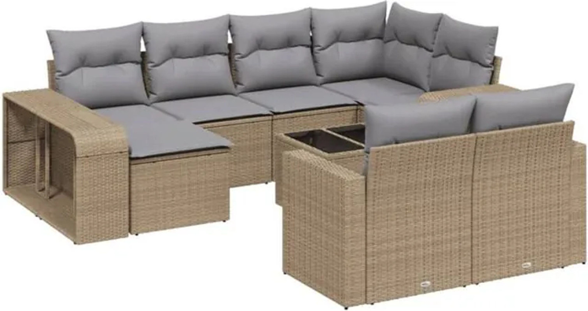 Vidaxl 11-tlg. Garten-Sofagarnitur aus Polyrattan mit Kissen in Beige und Grau - Bild 1