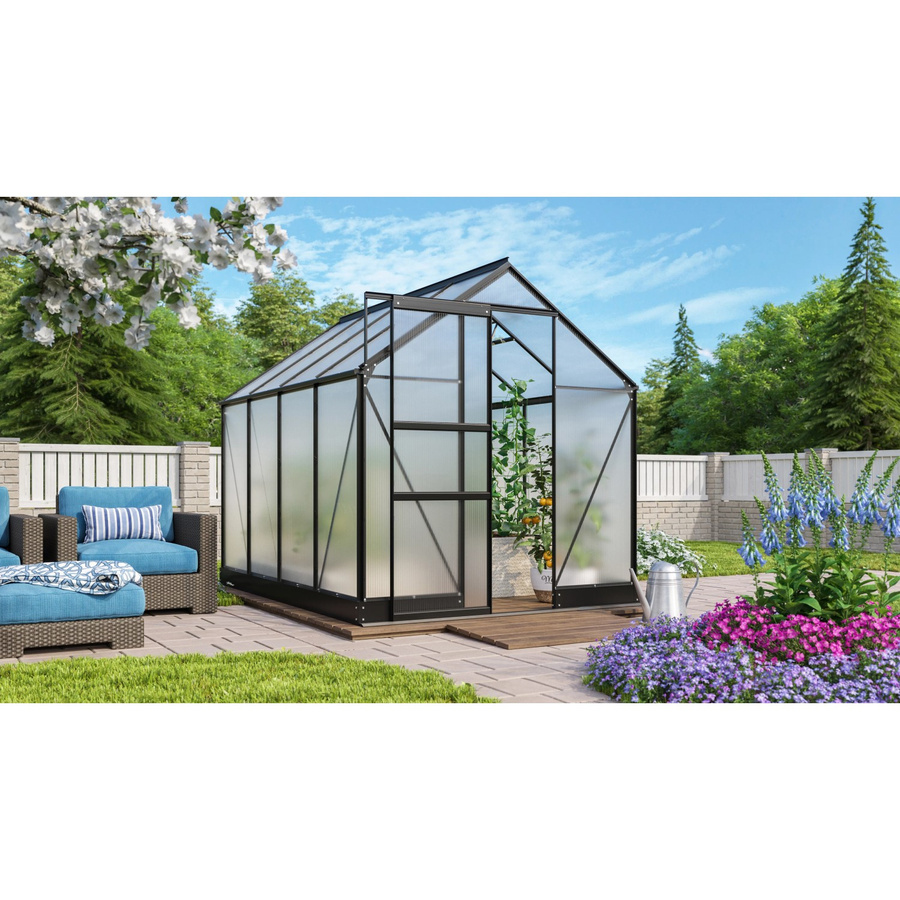 Vitavia Gewächshaus Apollo 5000 Schwarz mit Fundament und Regenrinnen aus Aluminium und Polycarbonat mit 5 m² Fläche - Bild 2
