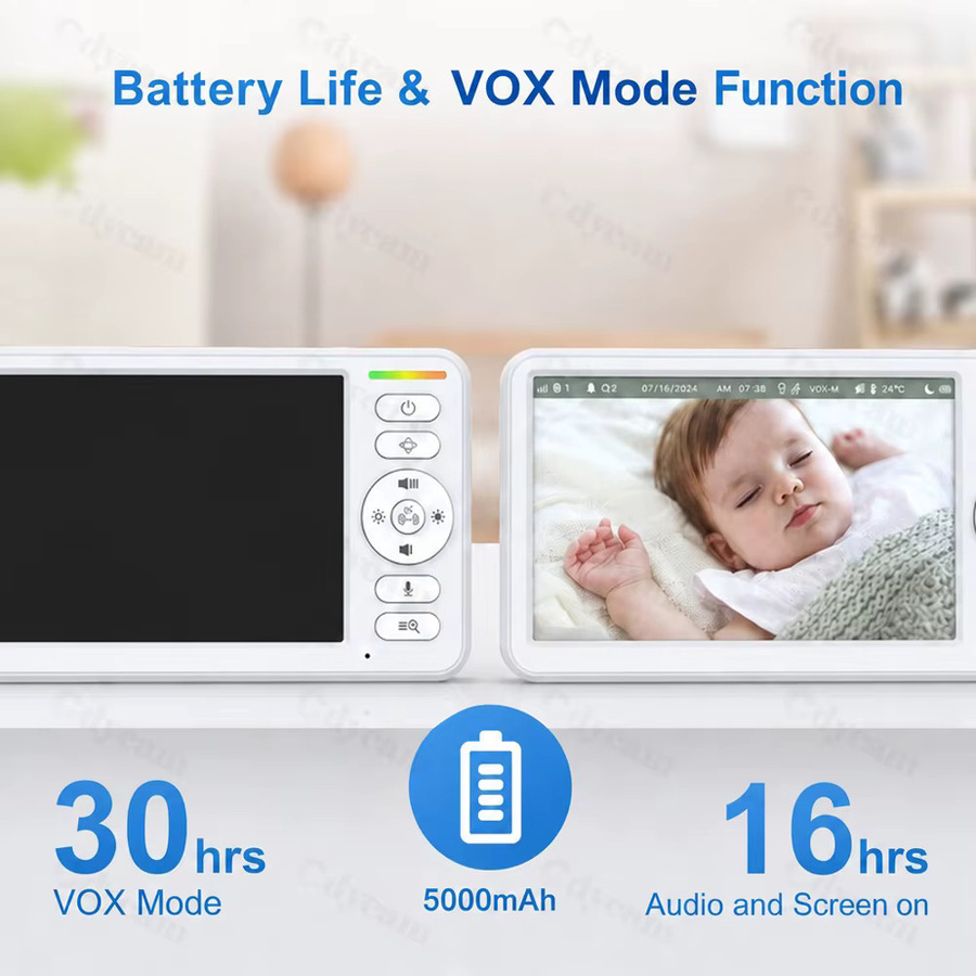 Cdycam WLAN-freies Babyphone mit 6-Zoll-Bildschirm in Weiß mit Video-Upgrade, Nachtsicht, Schwenk-Neige-Zoom, VOX-Modus und 2-Wege-Kommunikation - Bild 3