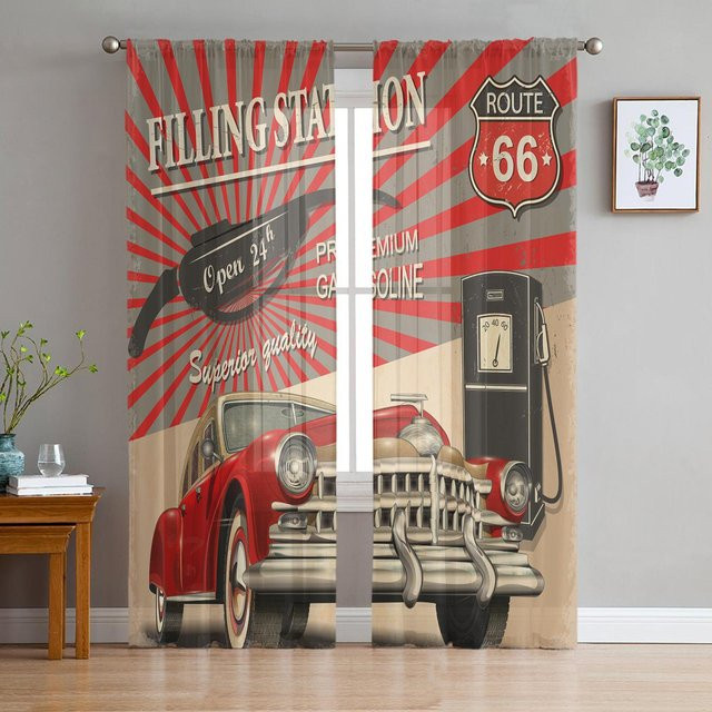 Binchi Outdoor Equipment Transparent Tüll Vorhang mit Vintage Roadside Diner Motiv, Breite: 135 cm, Höhe: 114 cm - Bild 1