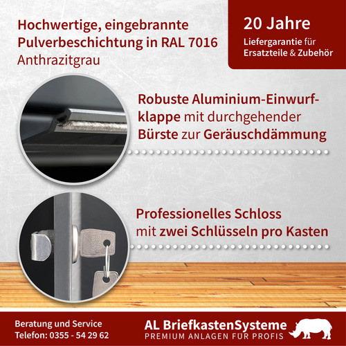 AL Briefkasten-System für 8 Parteien, Aufputzmontage, grau, B/H/T: 153,10 x 102,6 x 11,6 cm - Bild 2