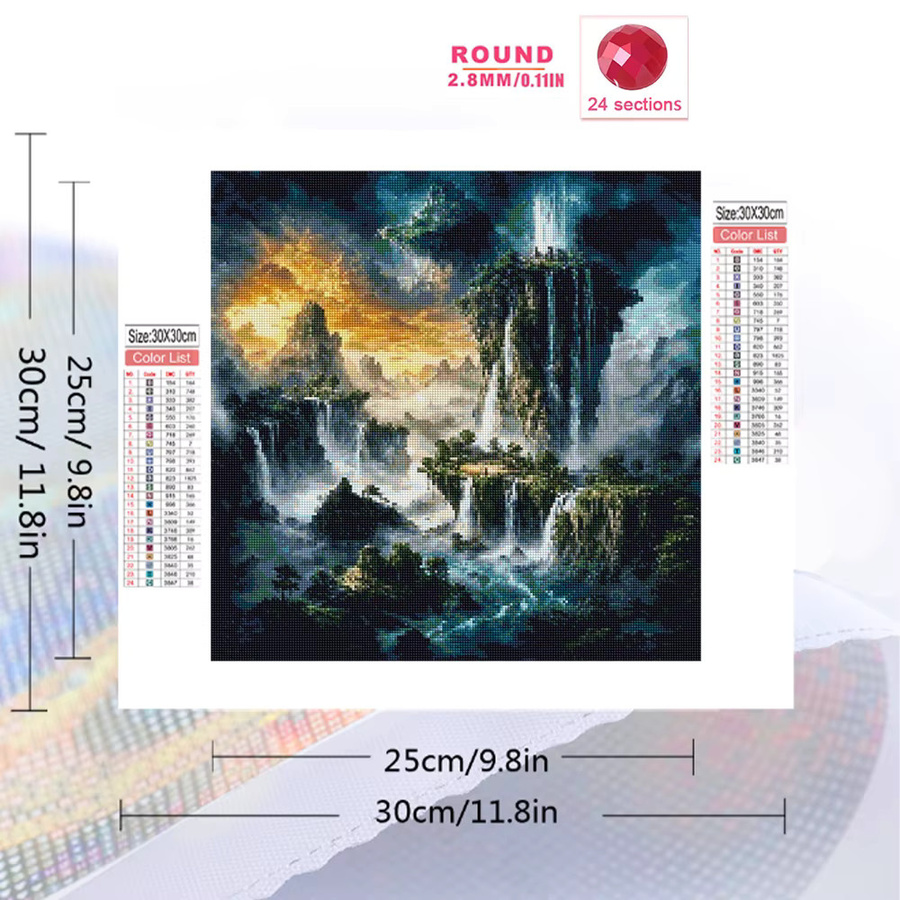 Momoart Diamantmalerei Wasserfall-Landschaft DIY Set mit Acryl-Mosaik in Multicolor, B/H: 20 x 20 cm - Bild 2