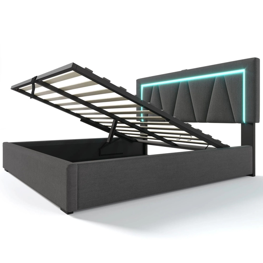 Merax Polsterbett mit LED-Unterbettbeleuchtung und USB-C Ladestation, Stoff, B/T: 140 x 200 cm - Bild 2