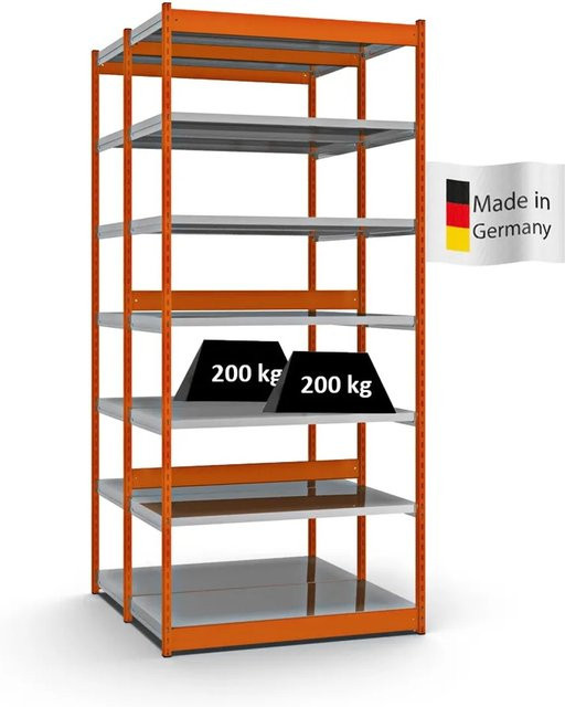 PROREGAL Fachbodenregal Stecksystem mit Vierkant-Profil, doppelseitige Bauart, 2x7 Ebenen, Farbe Orange, H x B x T: 300 x 132,5 x 60 cm - Bild 1
