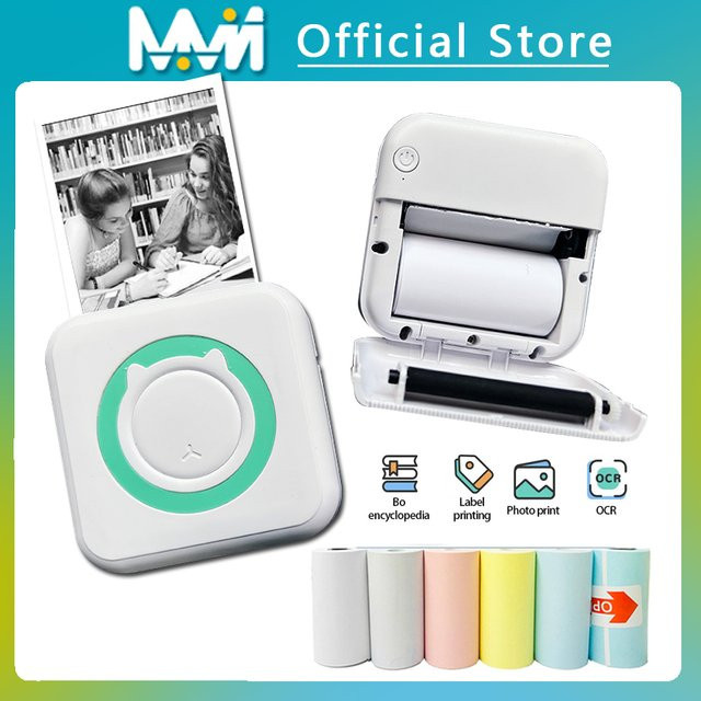 Tragbarer Mini-Thermodrucker MMN in Weiß mit Bluetooth und USB-Anschluss für Fotoetiketten und Memos - Bild 1