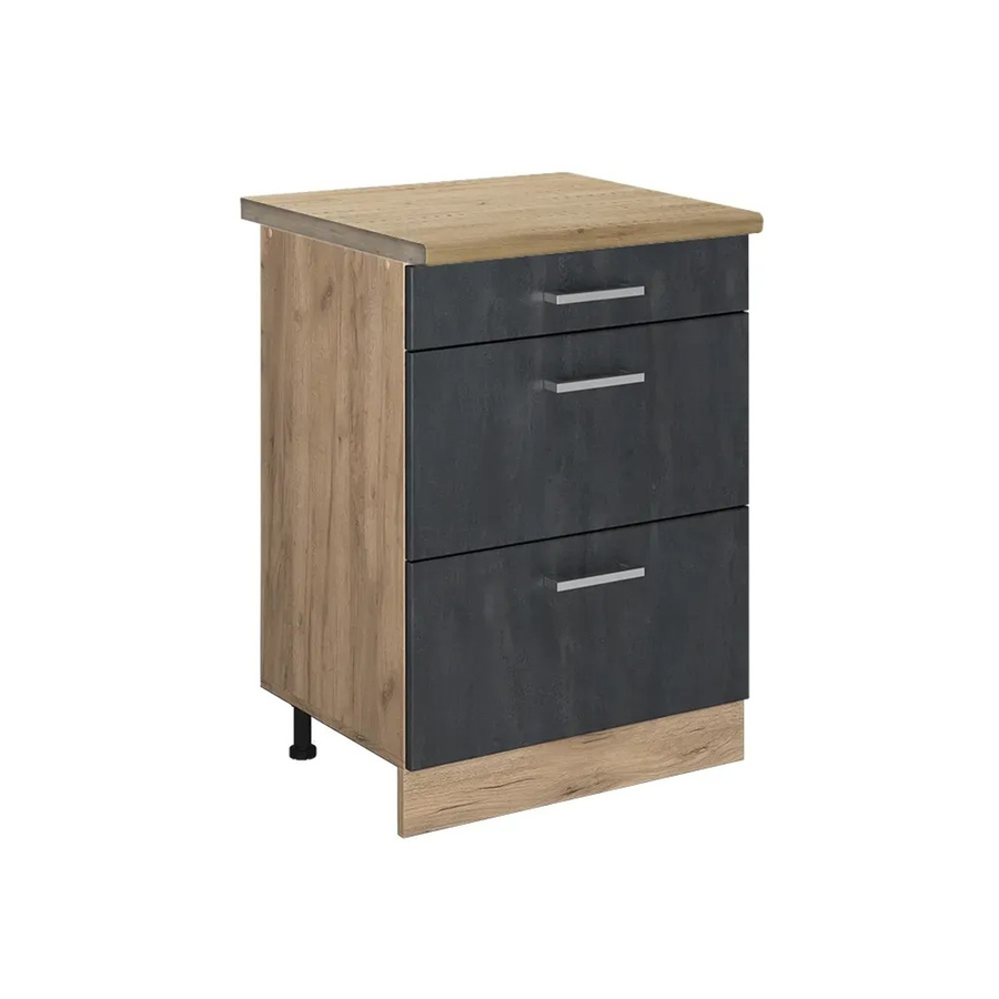 Vicco Küchenunterschrank R-Line Schubladenschrank in Schwarz Beton mit Arbeitsplatte in Eiche, Breite: 60 cm - Bild 3