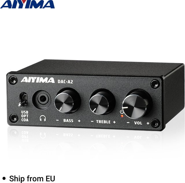 AIYIMA DAC-A2 Mini Audio-Decoder und Kopfhörerverstärker in Schwarz mit optischem Ausgang für Stereo-Gaming, Verstärker und aktive Lautsprecher - Bild 1