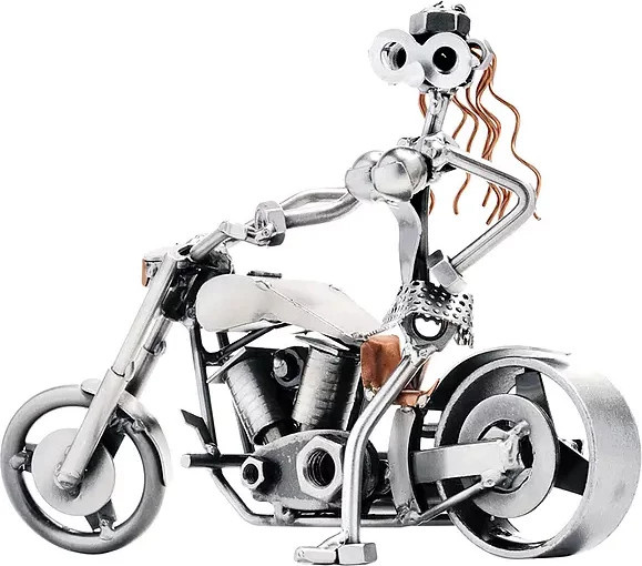 Hinz & Kunst Wanddeko Schraubenfrau - Lady auf Motorrad aus Metall in Silber - Bild 1