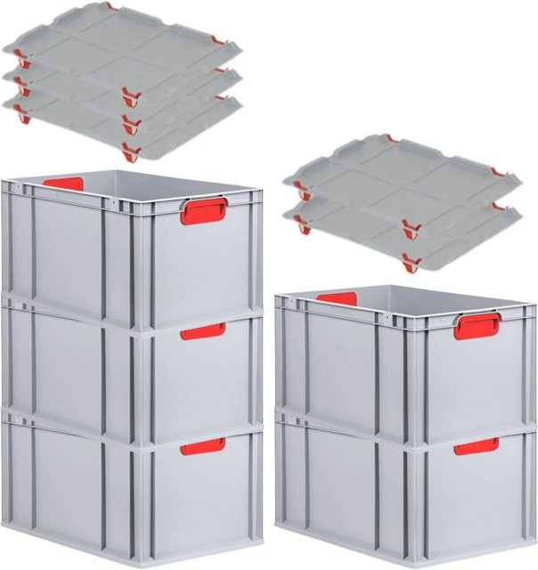 PROREGAL Spar Set 5x Eurobox Nextgen Color mit Auflagedeckel und Schiebeschnappverschlüssen, Farbe Rot, H x B x T: 32 x 40 x 60 cm - Bild 1