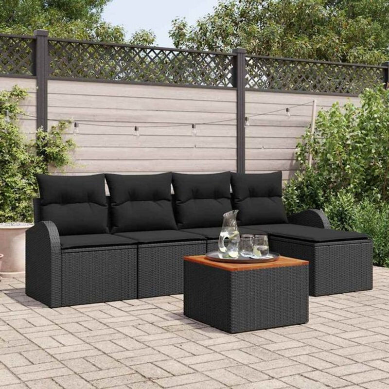 Vidaxl Garten-Sofa-Set 6-teilig aus Rattan und Holz in Schwarz im modernen Design - Bild 1