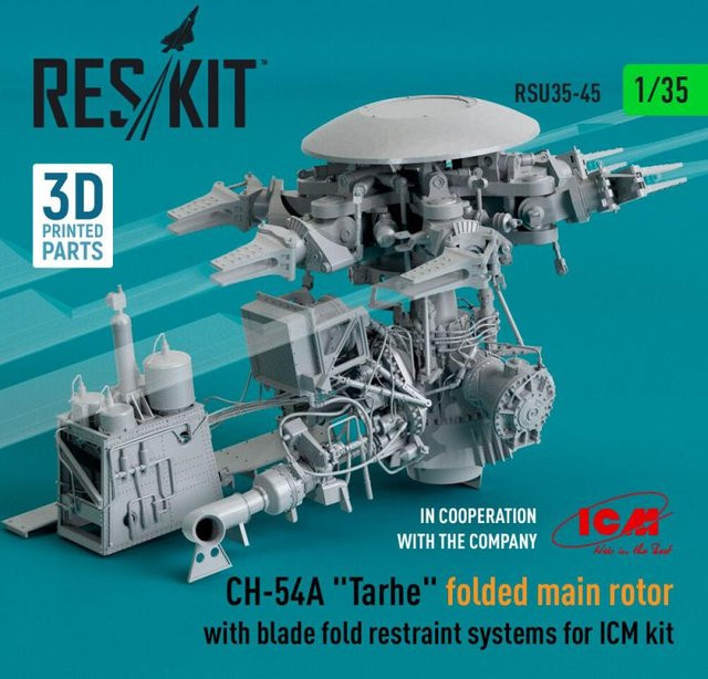 ICM CH-54A Tarhe folded main rotor with blade fold restraint systems, 3D Printed, Grau - Bild 1
