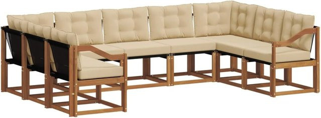 vidaXL Outdoor-Sofagarnitur aus Akazienholz in Natur und Beige mit Textilene-Polstern und Kissen in L-Form - Bild 1