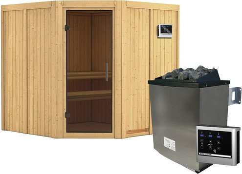 Karibu Sauna Vöru aus Fichtenholz in Beige inklusive 9 kW Saunaofen mit externer Steuerung für 4 Personen, B/T/H: 196 x 198 x 196 cm - Bild 1