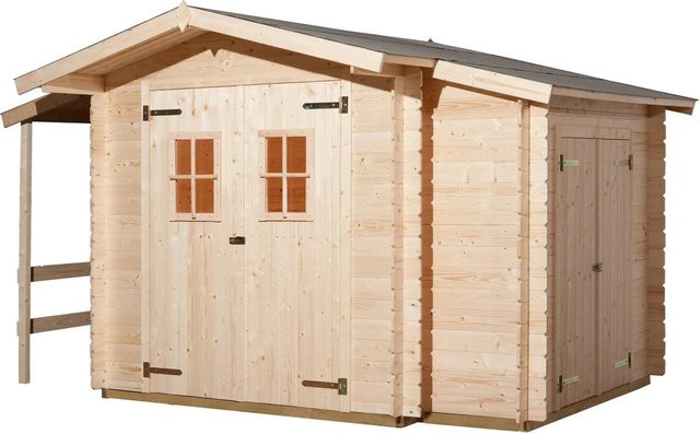 Weka Holz-Gartenhaus Bologna aus Fichte in Natur mit Satteldach und Anbaudach, B x T: 340 x 200 cm - Bild 1