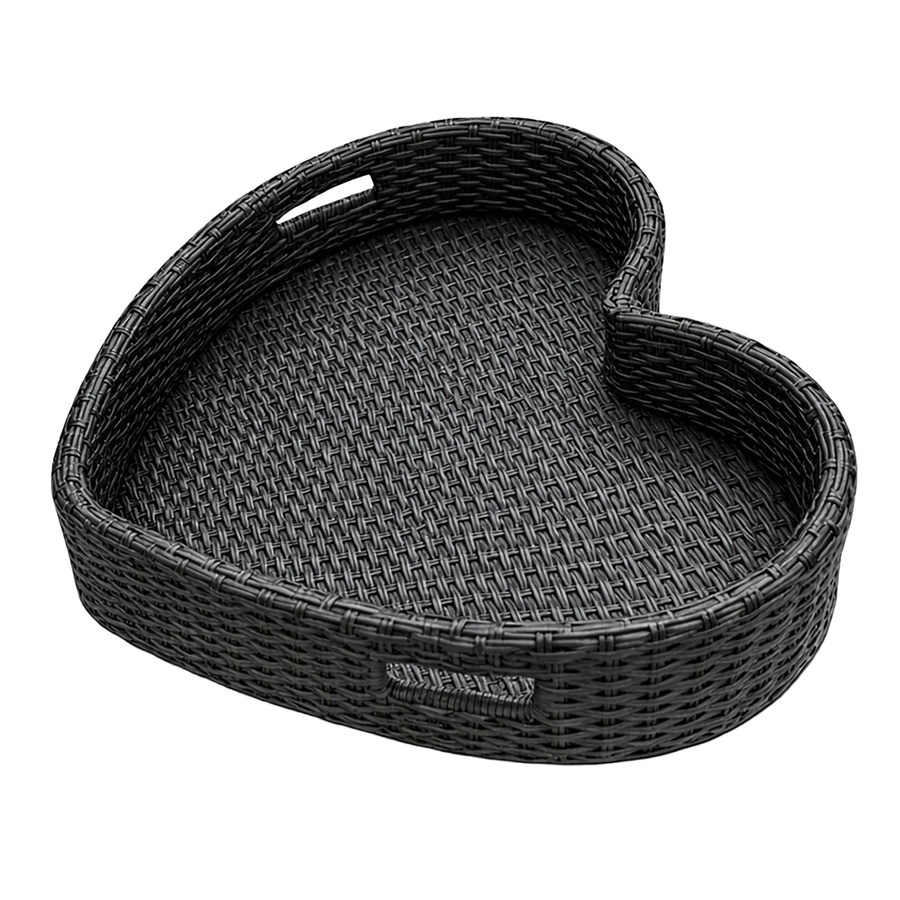 Relaxdays Schwimmtablett in Herzform aus Aluminium und Rattan, Schwarz, B/T/H: 60 x 60 x 20 cm - Bild 2