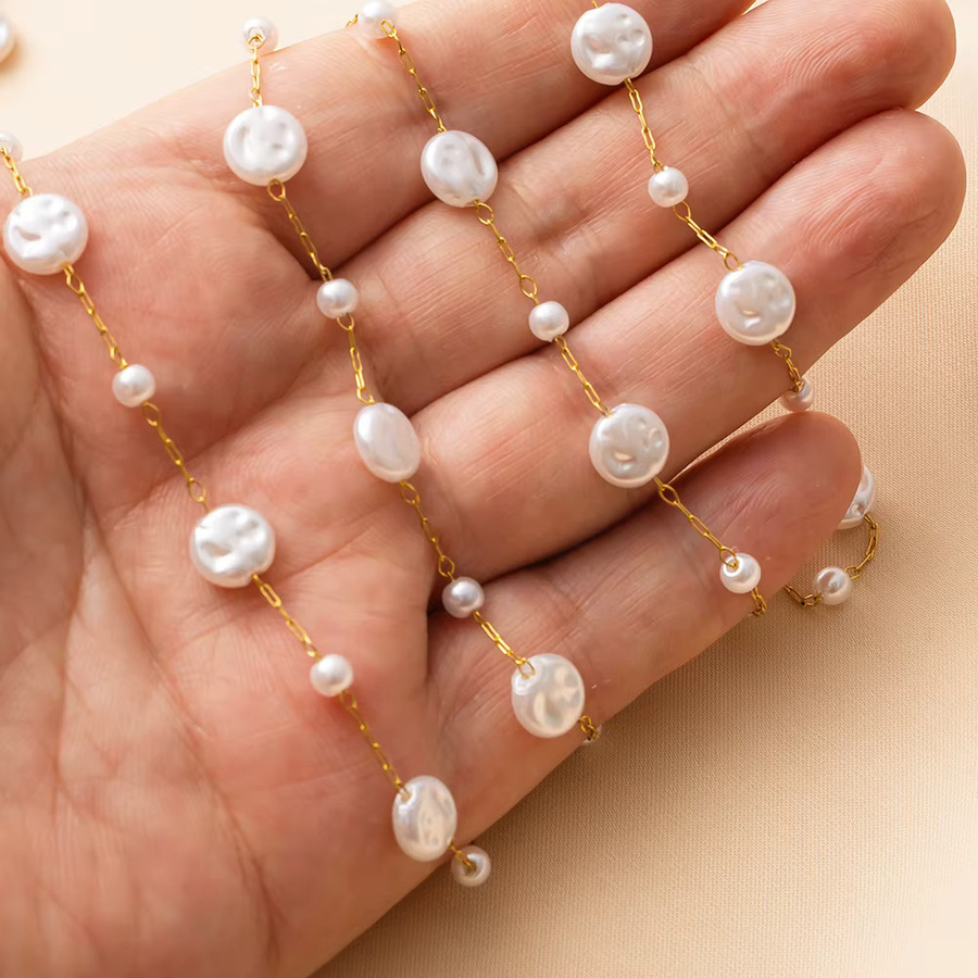 Halskette Edelstahl, Faux Pearl Charms, 1 Meter, Unisex - Bild 2