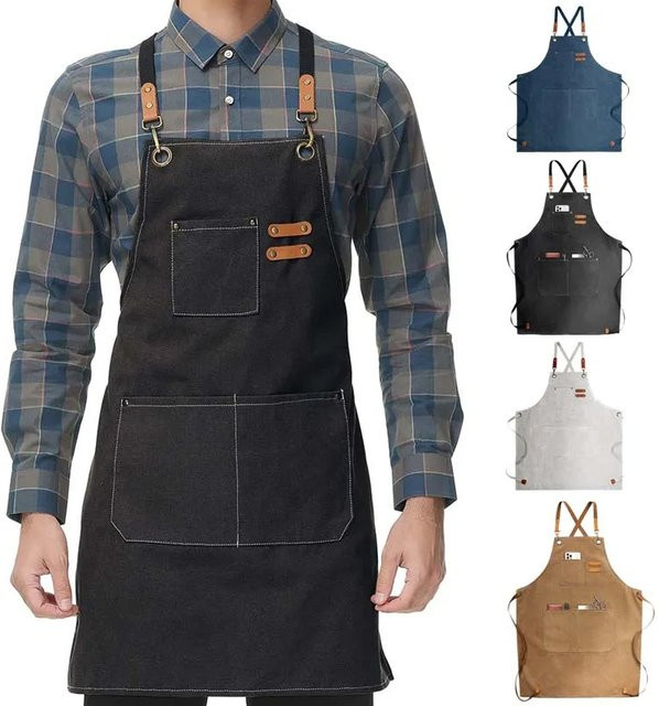 Ölbeständige Leinwand-Schürze in Blau mit praktischen Werkzeugtaschen für Erwachsene - Bild 1