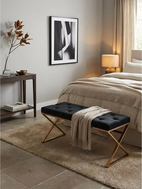 KADIMA DESIGN Sitzbank im Chesterfield-Stil aus Samt und Metall, Schwarz/Gold, B/T/H: 90 x 46 x 44 cm - Bild 1