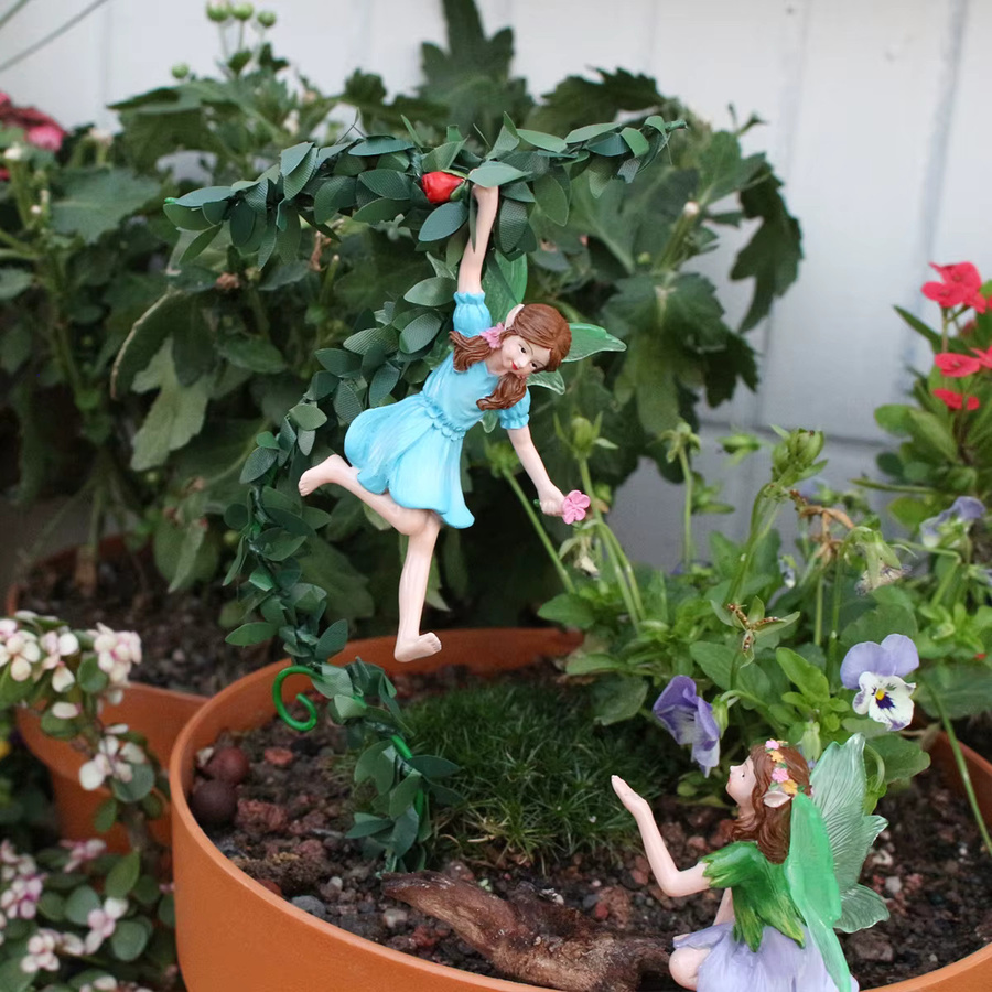 Blumenfee-Statue aus Kunstharz als bunte Blumentopf-Dekoration für den Garten und Außenbereich - Bild 4
