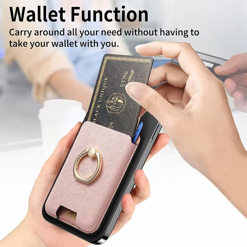 ZHUOHUAN MagSafe Wallet aus Saffiano-Leder mit Ringständer und Magnetkartenhalter in Blau für iPhone 12 bis iPhone 18 Pro Max - Bild 3