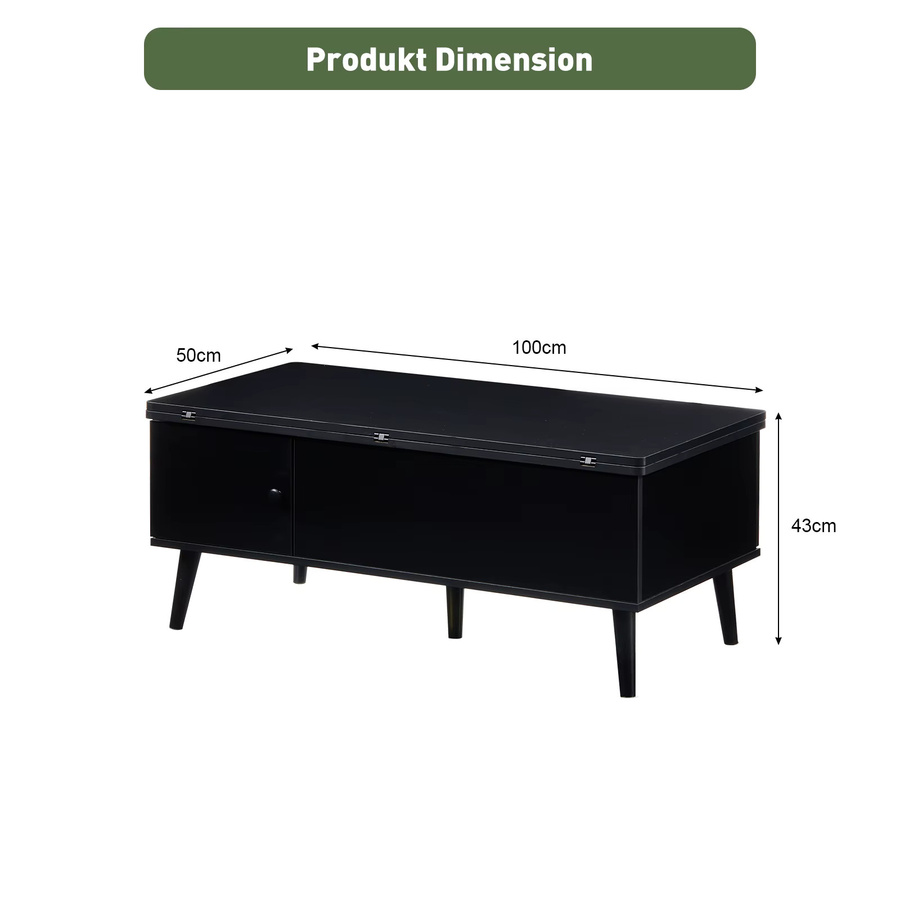 Lemroe Couchtisch in Schwarz, höhenverstellbarer 4-in-1 Multifunktions-Wohnzimmertisch mit Stauraum und modernem Design - Bild 2