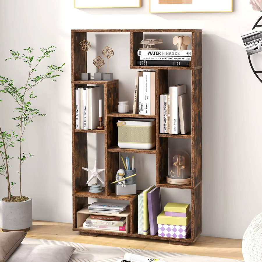 GOFLAME Bücherregal aus Holz in Braun mit 9 Fächern und Neigungsschutz, Breite: 120 cm - Bild 2
