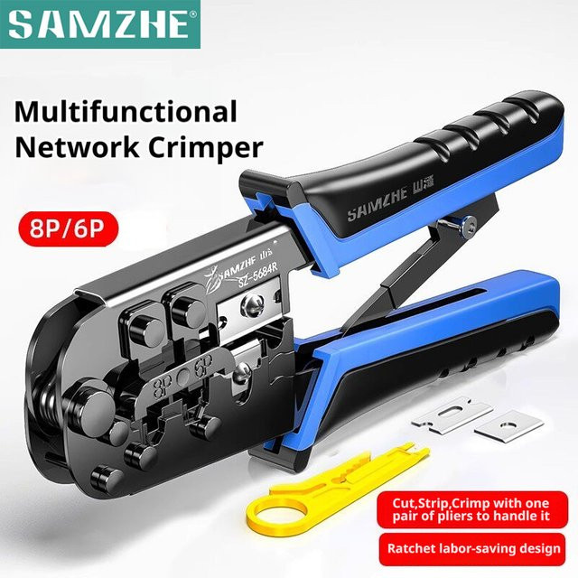 SAMZHE RJ45 Crimpzange als Ethernet Netzwerk LAN Kabel Crimpwerkzeug mit Schneide- und Abisolierfunktion für 6P 8P RJ11 RJ12 RJ45 - Bild 1