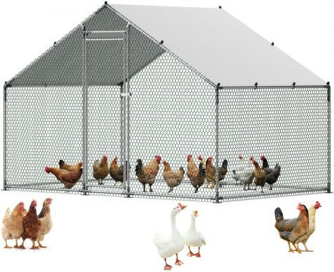 VEVOR Hühnerstall aus Metall mit wasserdichter Abdeckung und Spire-Dach, Walk-in Hühnerlauf für Enten und Kaninchen, B/T/H: 3 x 2 x 2 m - Bild 1
