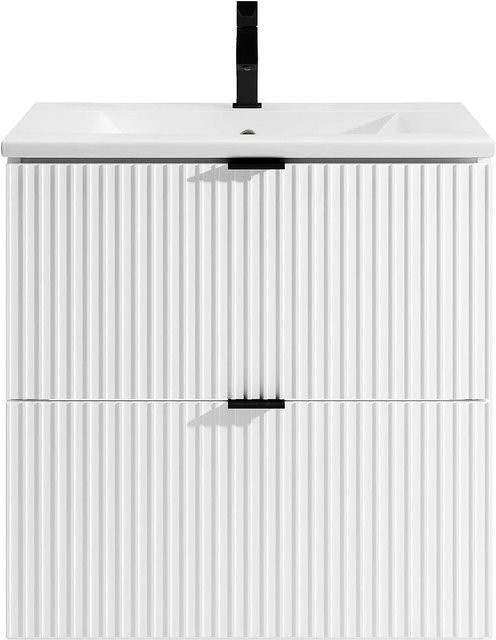 Zevini Einzelwaschtisch Weiß Matt mit Streifenoptik, Breite: 60 cm - Bild 1