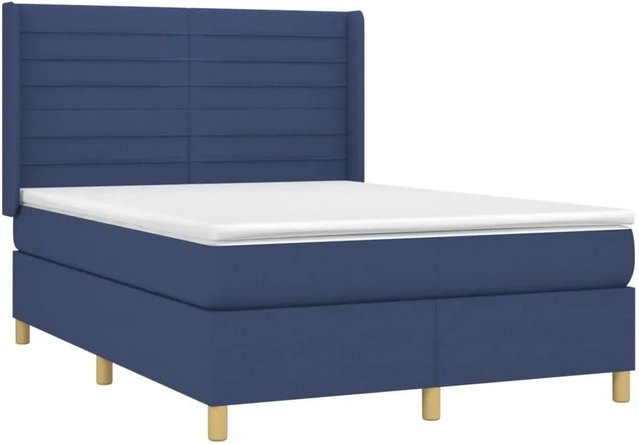 vidaXL Boxspringbett mit Matratze in Blau und Weiß, Hybridbett mit LED-Unterbettbeleuchtung und USB-Ladeport, B/T: 140 x 190 cm - Bild 1