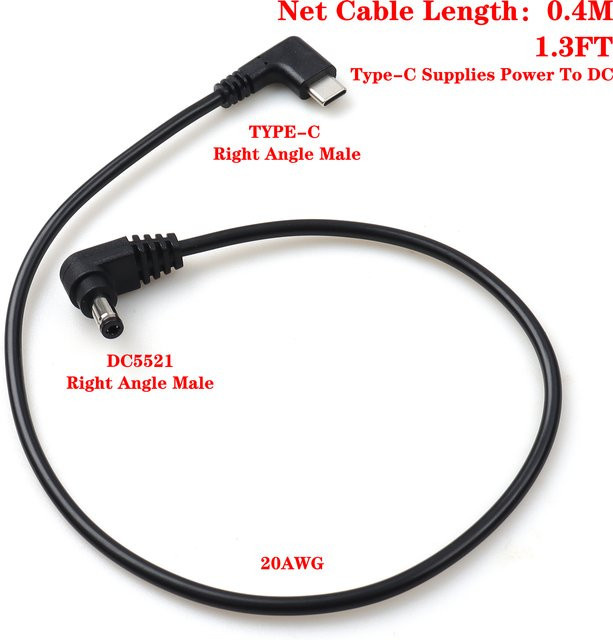 LANO USB-C auf DC5521 Winkelstecker Adapter Kabel in Schwarz zur Stromversorgung von DC-Geräten mit einer Typ-C Powerbank - Bild 1
