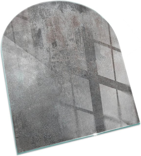 Tulup Kamin-Glasplatte als Funkenschutzplatte in Halbkreis-Form, Grau, B: 80 cm, T: 70 cm - Bild 1