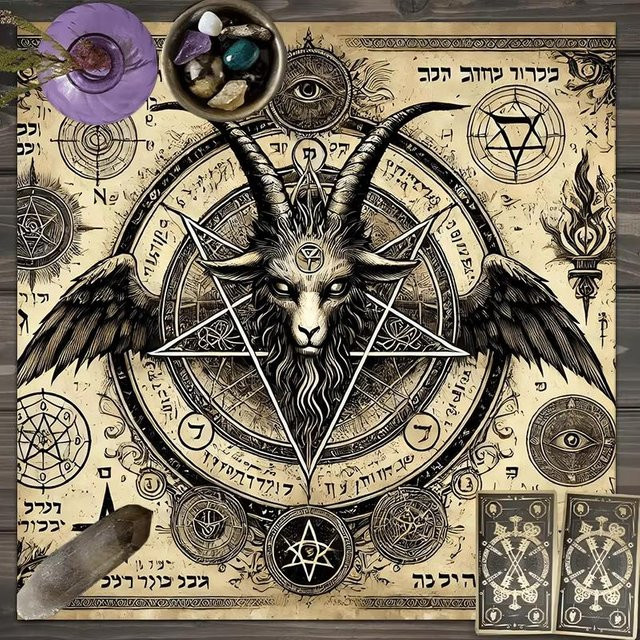 Baphomet Pentagramm Altar Tuch von JMG Household Supplies, Beige, B/B: 50 x 50 cm - Bild 1