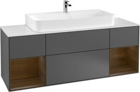 V&B Waschtischunterschrank Finion mit Wandbeleuchtung, Breite: 160 cm, Farbe: Anthrazit matt, Material: Veneer - Bild 1
