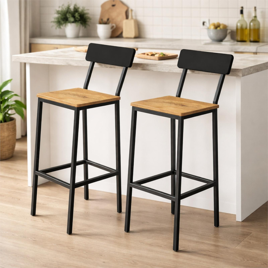 Begryf Barhocker Set aus 2 Stück in Schwarz im industriellen Stil aus Erle und Metall, H x B x T: 90 x 30 x 40 cm - Bild 3