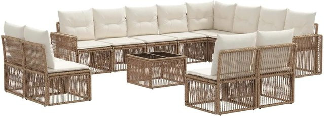 vidaXL Gartensofa-Set 13-teilig aus Poly-Rattan in Beige mit Polsterung und Armlehnen - Bild 1