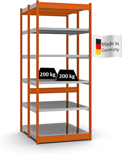 PROREGAL Fachbodenregal Stecksystem mit Vierkant-Profil, doppelseitige Bauart, 6 Ebenen, Orange, H x B x T: 250 x 102,5 x 50 cm - Bild 1