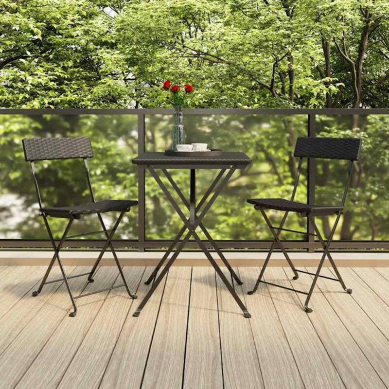 3-tlg. Bistro-Set aus Polyrattan und Stahl klappbar, Schwarz, vidaxl - Bild 1