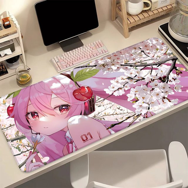 H-Hatsune M-Miku Pink Sakura Kawaii Großes Gaming-Mauspad Schreibtischunterlage für PC und Laptop von Bandai in Pink - Bild 1
