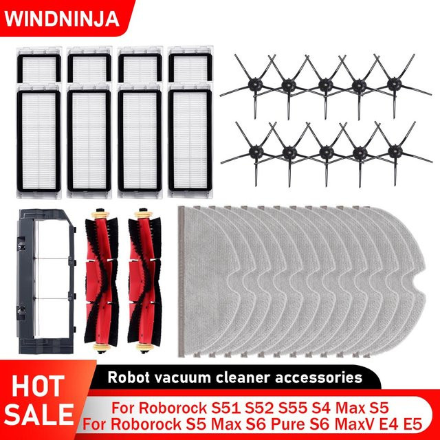 Roborock Ersatzteil-Set mit HEPA-Filter, Wischmopp, Rolle und Seitenbürste für S6 MaxV, S6 Pure, E4, E5, S5 Max, S4 Max, S51, S52 und S55 - Bild 1